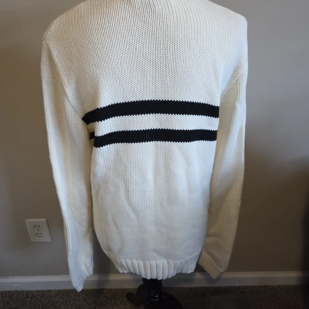 Ralph Lauren Cream Crewneck Sweater with Black Stripes